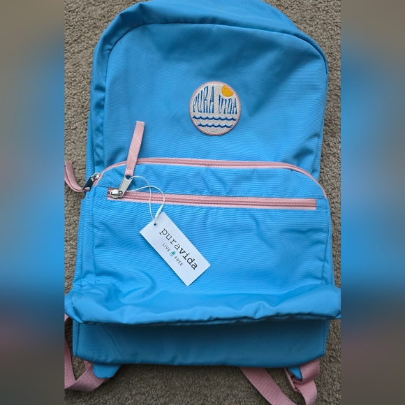 Pura Vida Handbags - Pura Vida Blue and Pink Backpack With Laptop Sleeve NEW